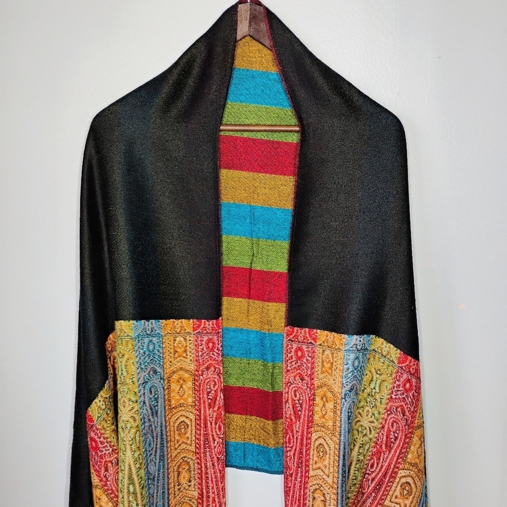 Pashmina Style Boho Paisley Rainbow Stripe Fringe Scarf Shawl Cover Up One Size‎ - Picture 7 of 13